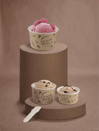 Pots à glace personnalisés. Idéal pour présenter vos glaces avec style et aux couleurs de votre marque.