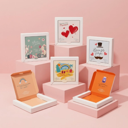 Boîte trottoir personnalisée en carton souple, élégante et légère, idéale pour sublimer et protéger vos chocolats tout en valorisant l’identité de votre marque.