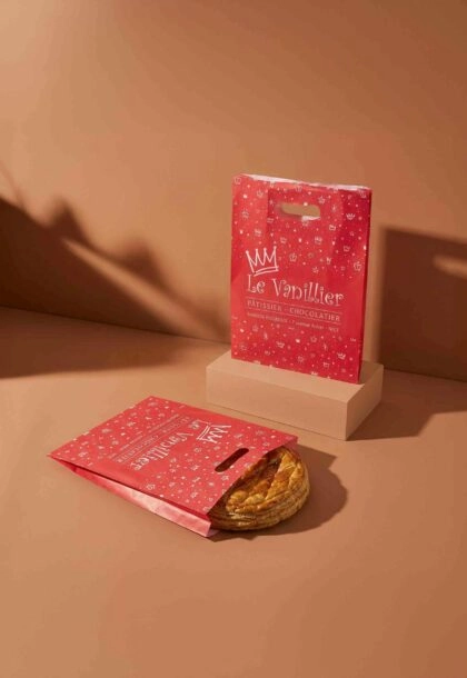 Sac personnalisé pour galette des rois avec logo et couleurs de la maison