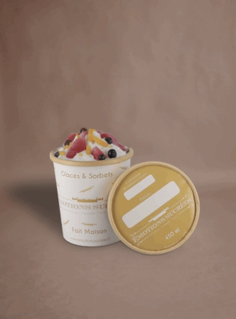 Pots à glace personnalisés. Idéal pour présenter vos glaces avec style et aux couleurs de votre marque.