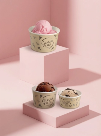 Pot à glace personnalisé. Idéal pour présenter vos glaces avec style et aux couleurs de votre marque.
