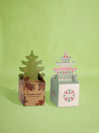 Boîte cube sapin festive personnalisée, emballage élégant pour chocolats et douceurs de Noël
