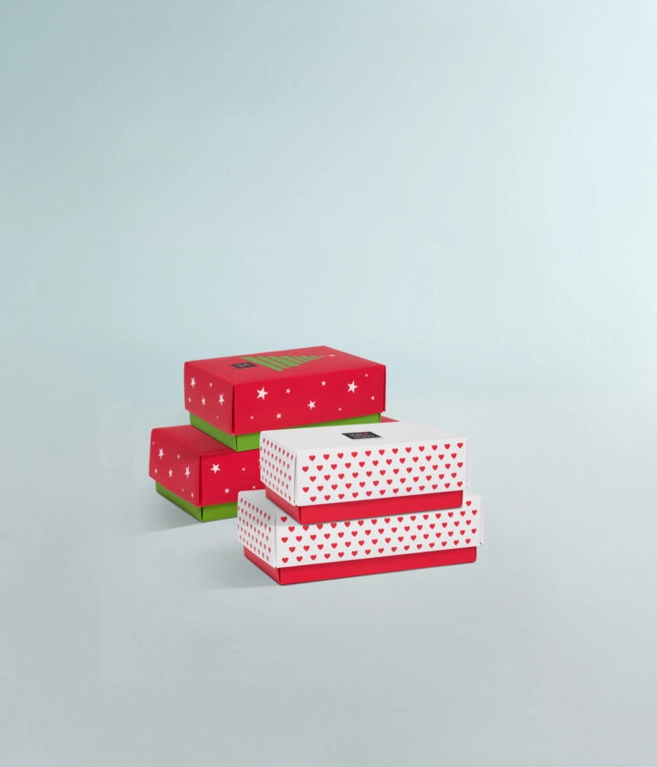 Boîte Balloboîte personnalisée pour chocolats, avec options de couleurs, finitions et logo, emballage élégant valorisant la marque.