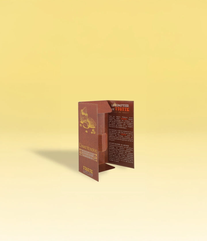 Emballage tablette livre personnalisable pour tablettes de chocolat, avec finitions haut de gamme et impression sur mesure.