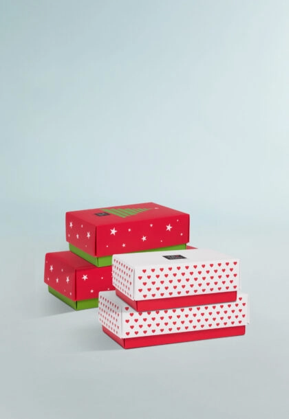 Boîte Balloboîte personnalisée pour chocolats, avec options de couleurs, finitions et logo, emballage élégant valorisant la marque.