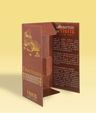 Emballage tablette livre personnalisable pour tablettes de chocolat, avec finitions haut de gamme et impression sur mesure.