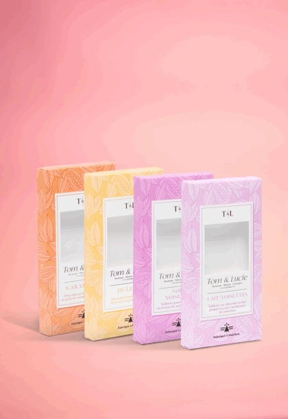 Emballage tablette en carton personnalisable pour chocolats, avec finitions haut de gamme et impression sur mesure