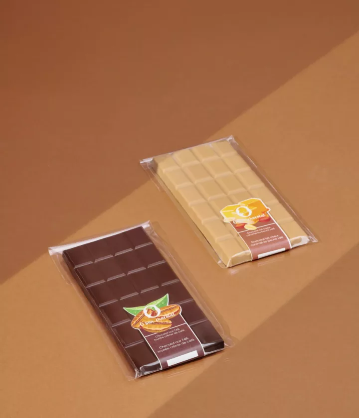 Sachet tablette transparent personnalisable pour tablette de chocolat.