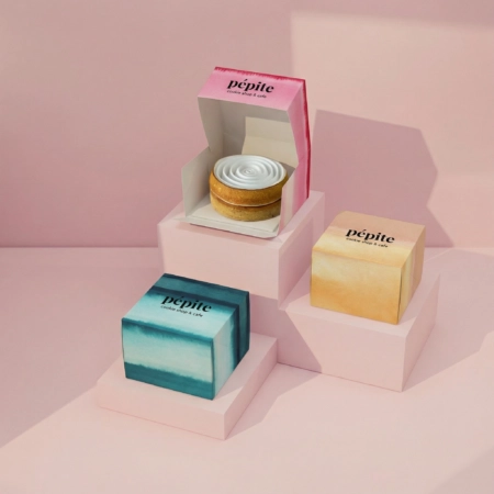 Boîte pâtissière personnalisée – emballage élégant et protecteur pour pâtisseries et desserts raffinés.