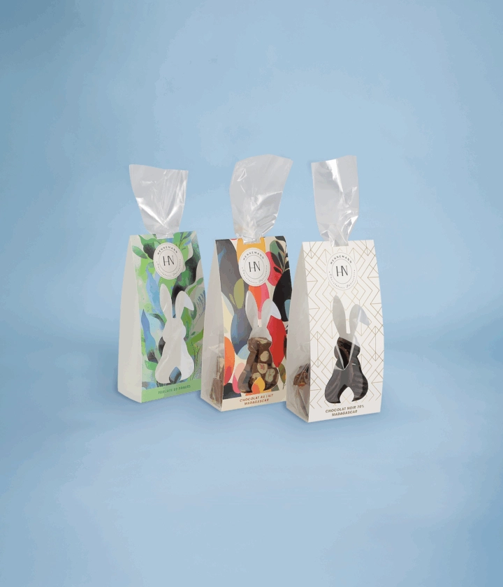 Sachet SOS personnalisé avec logo et design sur mesure, utilisé pour emballer des créations sucrées.