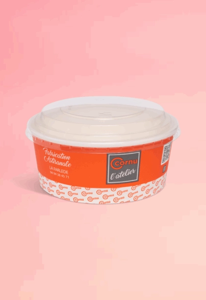 Saladier en carton personnalisable avec couvercle, emballage alimentaire pour salades et préparations froides.