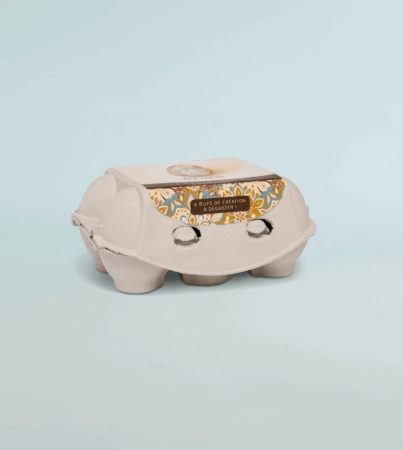 Boîte oeuf personnalisée pour chocolats avec toit plat, étiquette unique, emballage élégant et protecteur.