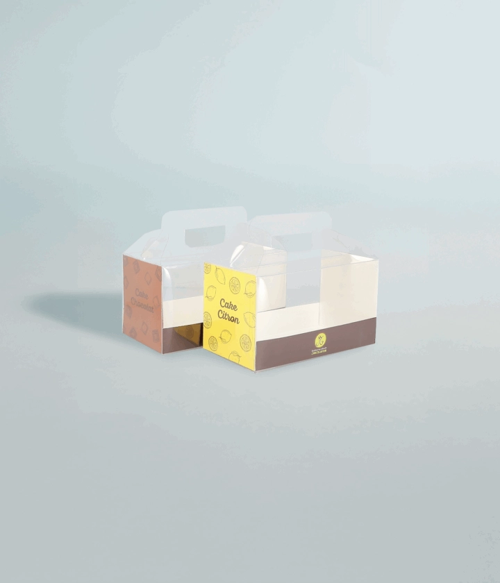 Valisette cake personnalisée avec coque transparente et poignée, idéale pour présenter et transporter vos créations.