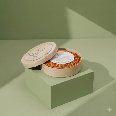 Boîte en bois alimentaire personnalisée avec logo, idéale pour la présentation et l'emballage de produits fins, sucrés ou salés.