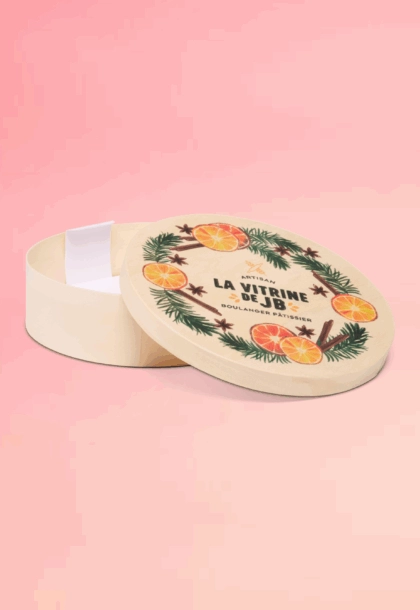 Boîte en bois alimentaire personnalisée avec logo, idéale pour la présentation et l'emballage de produits fins, sucrés ou salés.