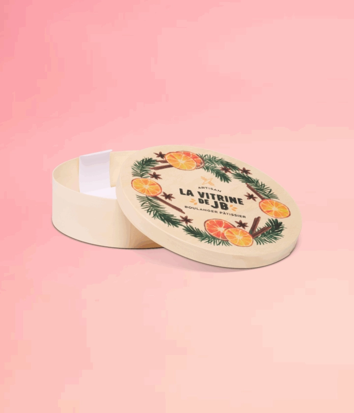 Boîte en bois alimentaire personnalisée avec logo, idéale pour la présentation et l'emballage de produits fins, sucrés ou salés.