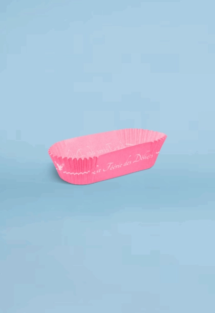 Caissette plissée personnalisée, idéale pour la présentation en vitrine de pâtisseries et gâteaux individuels, disponible en plusieurs tailles.