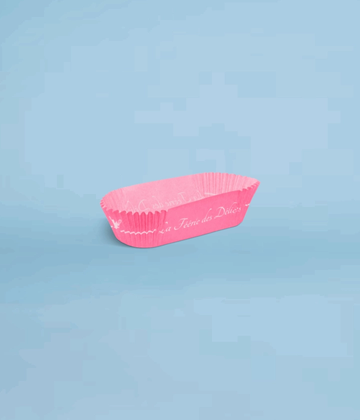 Caissette plissée personnalisée, idéale pour la présentation en vitrine de pâtisseries et gâteaux individuels, disponible en plusieurs tailles.