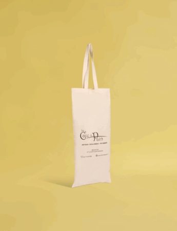 Sac en coton personnalisé avec logo, idéal pour boulangeries et commerces de proximité.