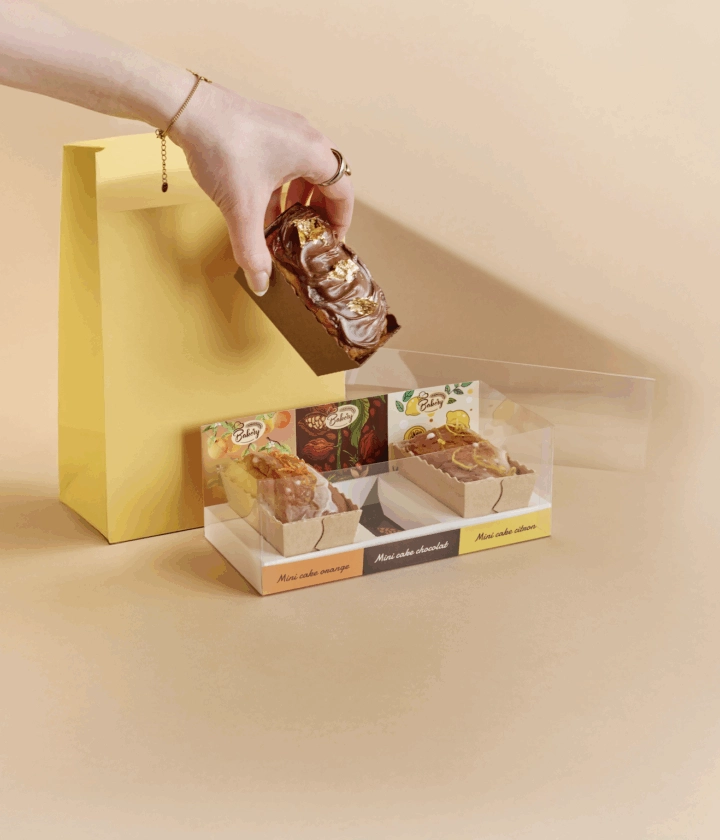 Mini boîte à cake personnalisée, idéale pour présenter avec élégance vos mini cakes et refléter l’identité de votre marque.