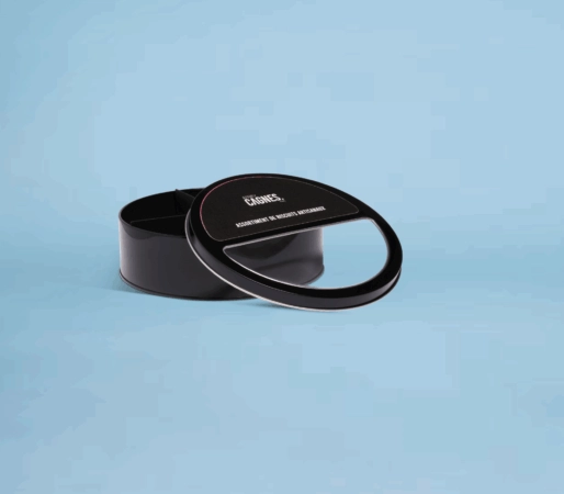 Boîte métal personnalisée avec design élégant, idéale pour emballer et valoriser des créations sucrées.