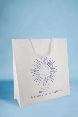 Sac isotherme personnalisé avec logo, poignée de transport et fermeture zippée – idéal pour conserver les produits frais.