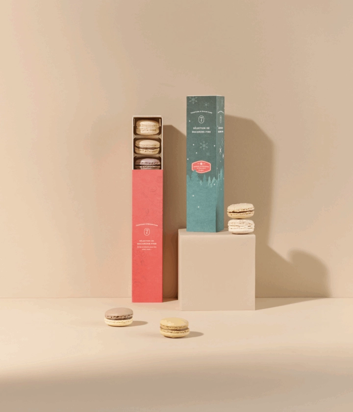 Étui à macarons personnalisable, avec impression sur mesure – présentation élégante de macarons en coffret.