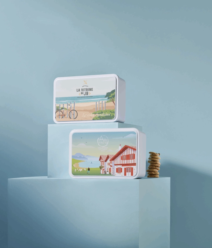 Boîte métal personnalisée avec design élégant, idéale pour emballer et valoriser des créations sucrées.