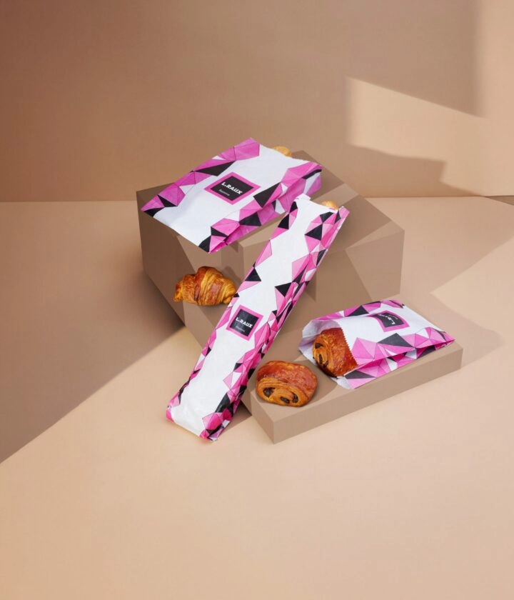 Sac à pains et baguettes personnalisé avec logo pour boulangerie.