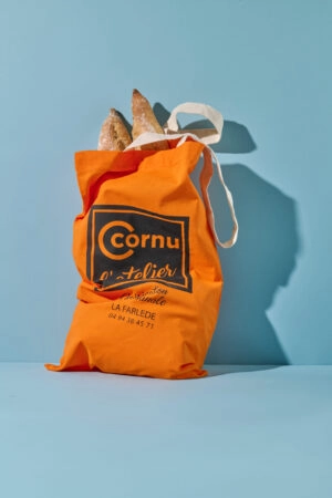 Sac en coton personnalisé avec logo, idéal pour boulangeries et commerces de proximité