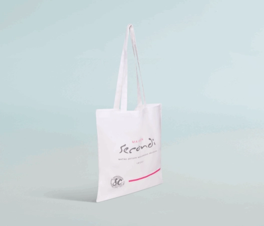 Sac en coton personnalisé avec logo, idéal pour boulangeries et commerces de proximité