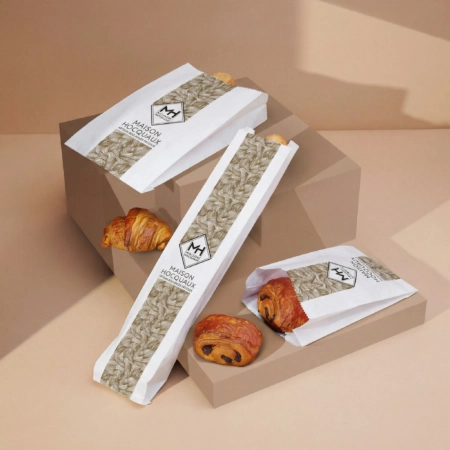Sac à pains et baguettes personnalisé avec logo pour boulangerie.