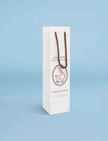 Sac personnalisé pour bouteille, idéal pour le transport et la présentation de bouteilles de vin, avec impression de logo.