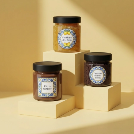 Pot en verre personnalisé, emballage pour pâte à tartiner, confiture et autres tartinables.