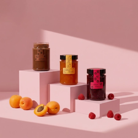Pot en verre personnalisé, emballage pour pâte à tartiner, confiture et autres tartinables.