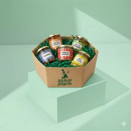 Corbeille personnalisée pour paniers garnis et cadeaux alimentaires, conçue pour regrouper et présenter plusieurs produits alimentaires dans un emballage pratique, solide et adapté aux assortiments.