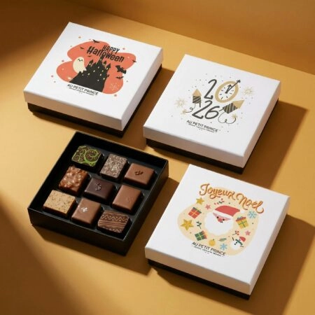 Boîte à couvercle coiffant personnalisée, pour chocolats, biscuits et confiseries